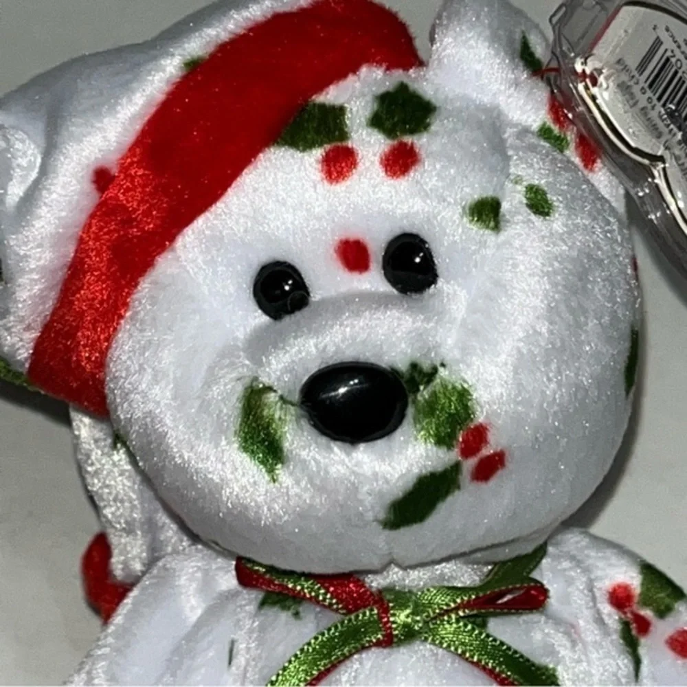 Ty 1998 Holiday Teddy‎ Bear Beanie Baby Santa Hat, Decorated with Holly